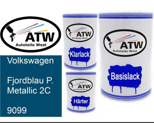 Volkswagen, Fjordblau P. Metallic 2C, 9099: 500ml Lackdose + 500ml Klarlack + 250ml Härter - Set, von ATW Autoteile West.